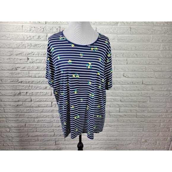 Croft Barrow Womens Top 3X Plus Tee Short Sleeve Blue Floral STR216E - Picture 1 of 7